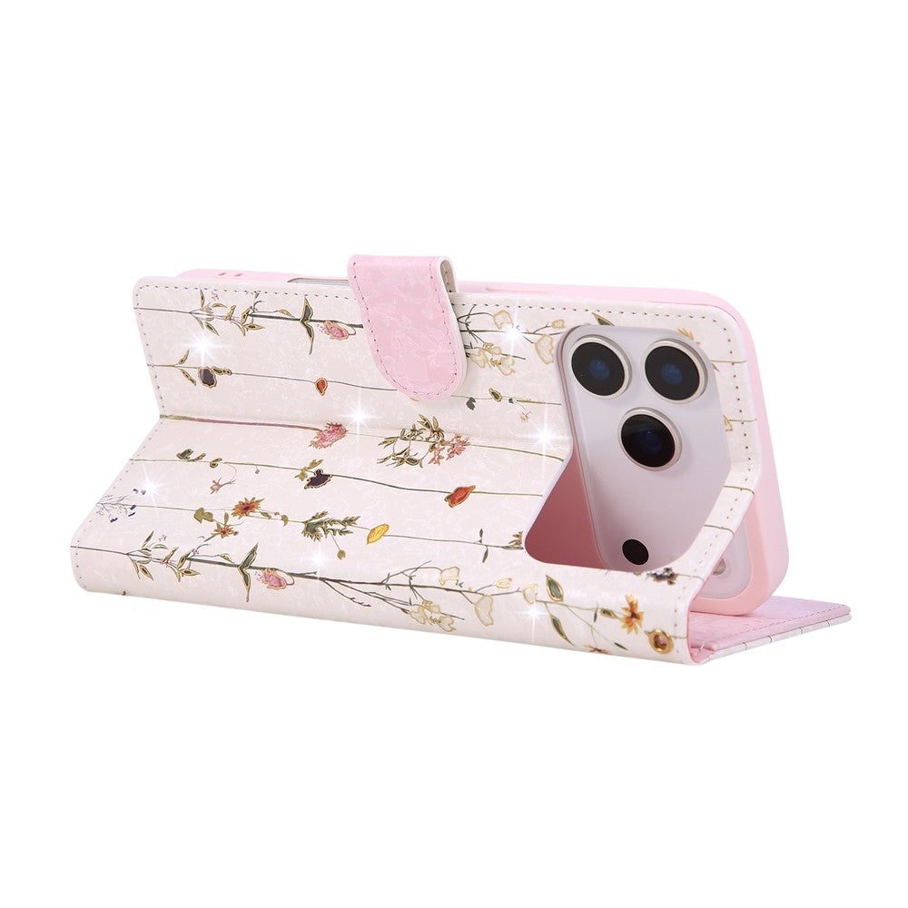 For iPhone 17 Pro Max Case RFID Blocking Flower Leather Phone Cover with Wrist Strap - Small Flower