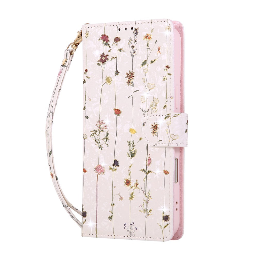 For iPhone 17 Pro Max Case RFID Blocking Flower Leather Phone Cover with Wrist Strap - Small Flower