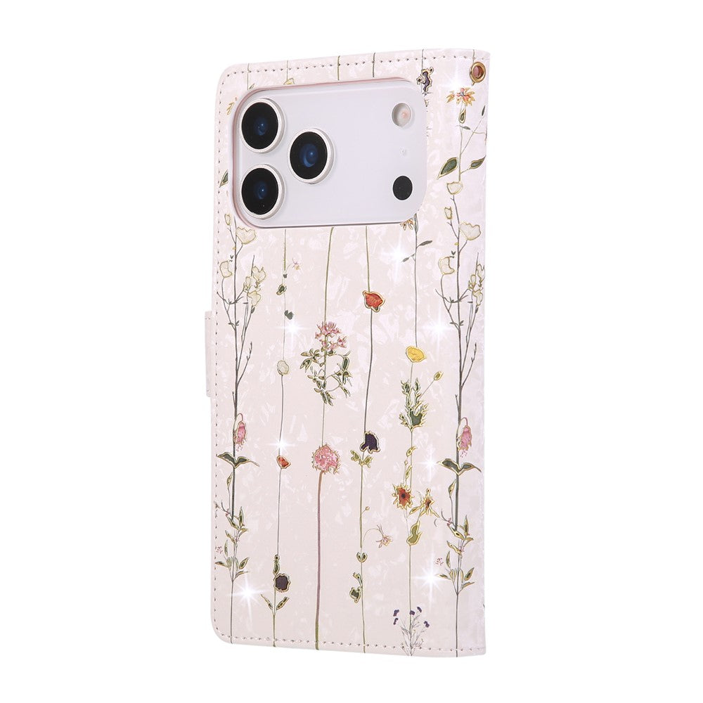 For iPhone 17 Pro Max Case RFID Blocking Flower Leather Phone Cover with Wrist Strap - Small Flower