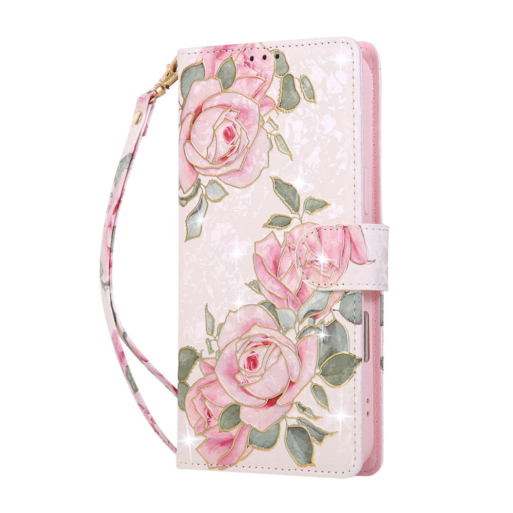 For iPhone 17 Pro Max Case RFID Blocking Flower Leather Phone Cover with Wrist Strap - Flower