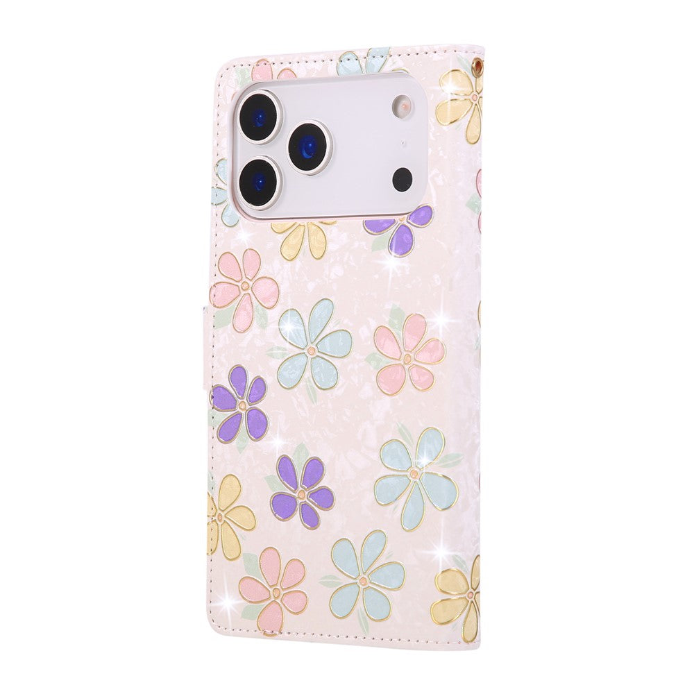 For iPhone 17 Pro Max Case RFID Blocking Flower Leather Phone Cover with Wrist Strap - Colorful Flower