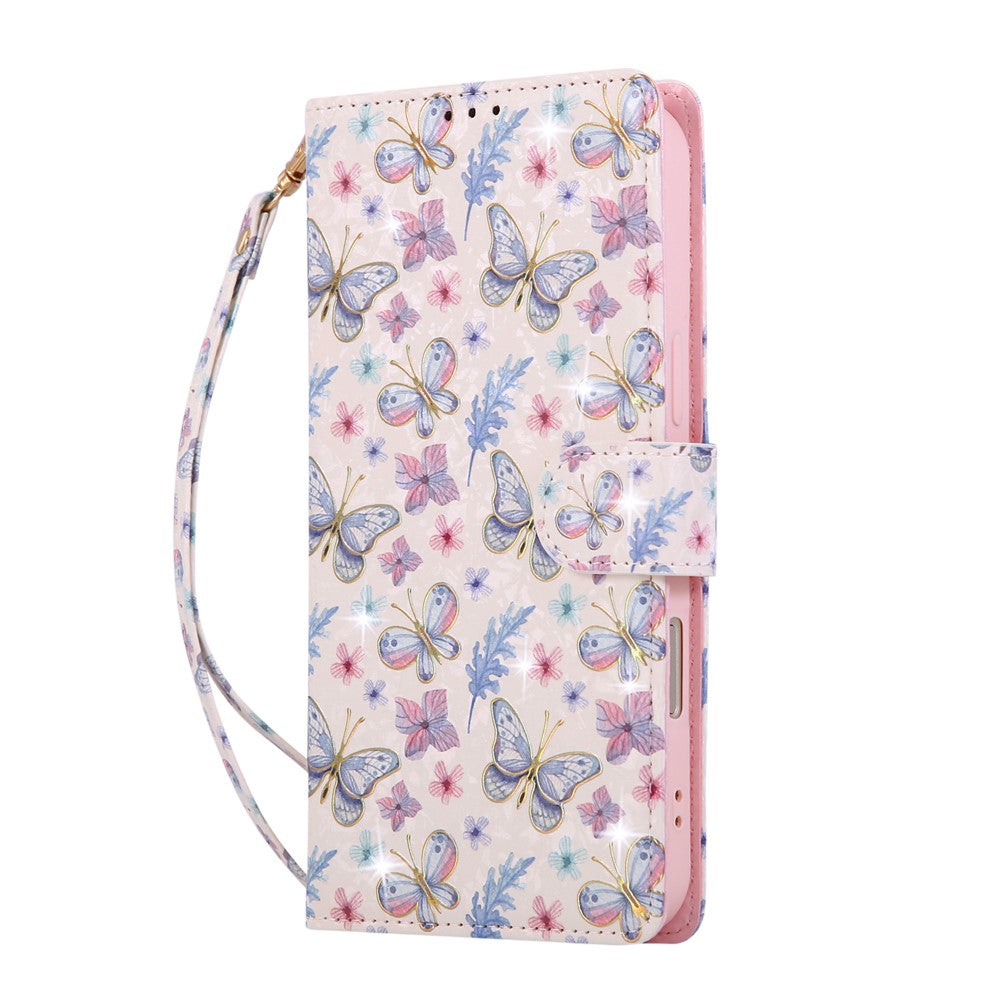 For iPhone 17 Pro Max Case RFID Blocking Flower Leather Phone Cover with Wrist Strap - Butterfly Flower