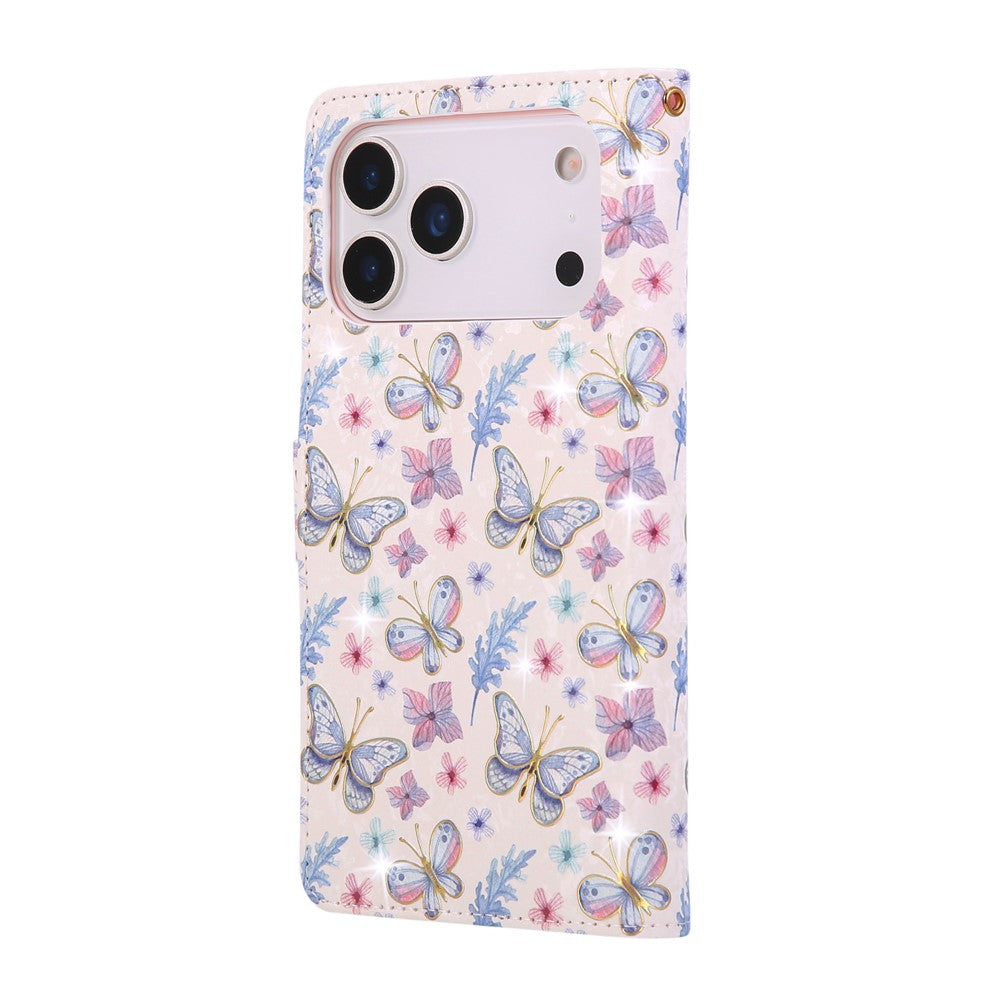 For iPhone 17 Pro Max Case RFID Blocking Flower Leather Phone Cover with Wrist Strap - Butterfly Flower