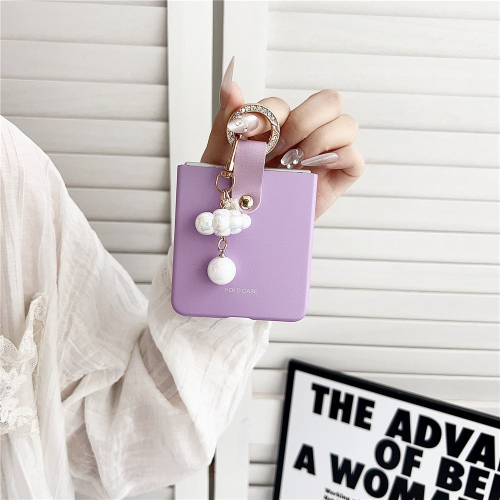 For Samsung Galaxy Z Flip7 5G Case Ultra Slim PC Phone Cover with Pearl Pendant - Purple