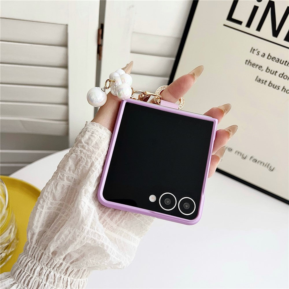 For Samsung Galaxy Z Flip7 5G Case Ultra Slim PC Phone Cover with Pearl Pendant - Purple