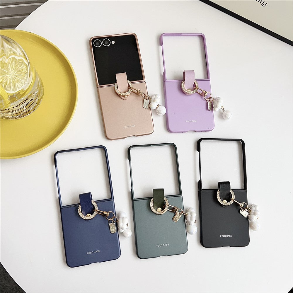 For Samsung Galaxy Z Flip7 5G Case Ultra Slim PC Phone Cover with Pearl Pendant - Purple