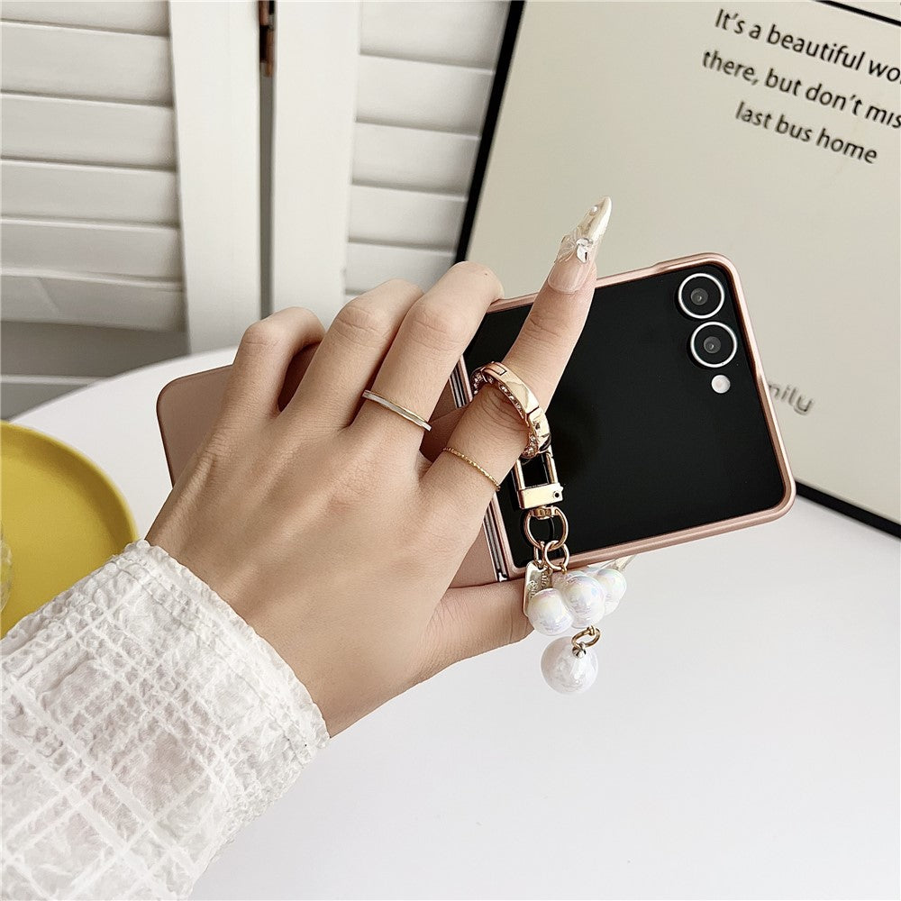 For Samsung Galaxy Z Flip7 5G Case Ultra Slim PC Phone Cover with Pearl Pendant - Pink