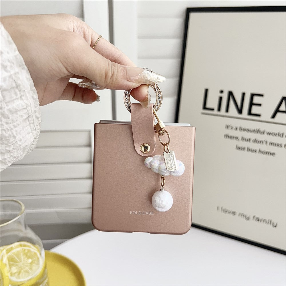 For Samsung Galaxy Z Flip7 5G Case Ultra Slim PC Phone Cover with Pearl Pendant - Pink