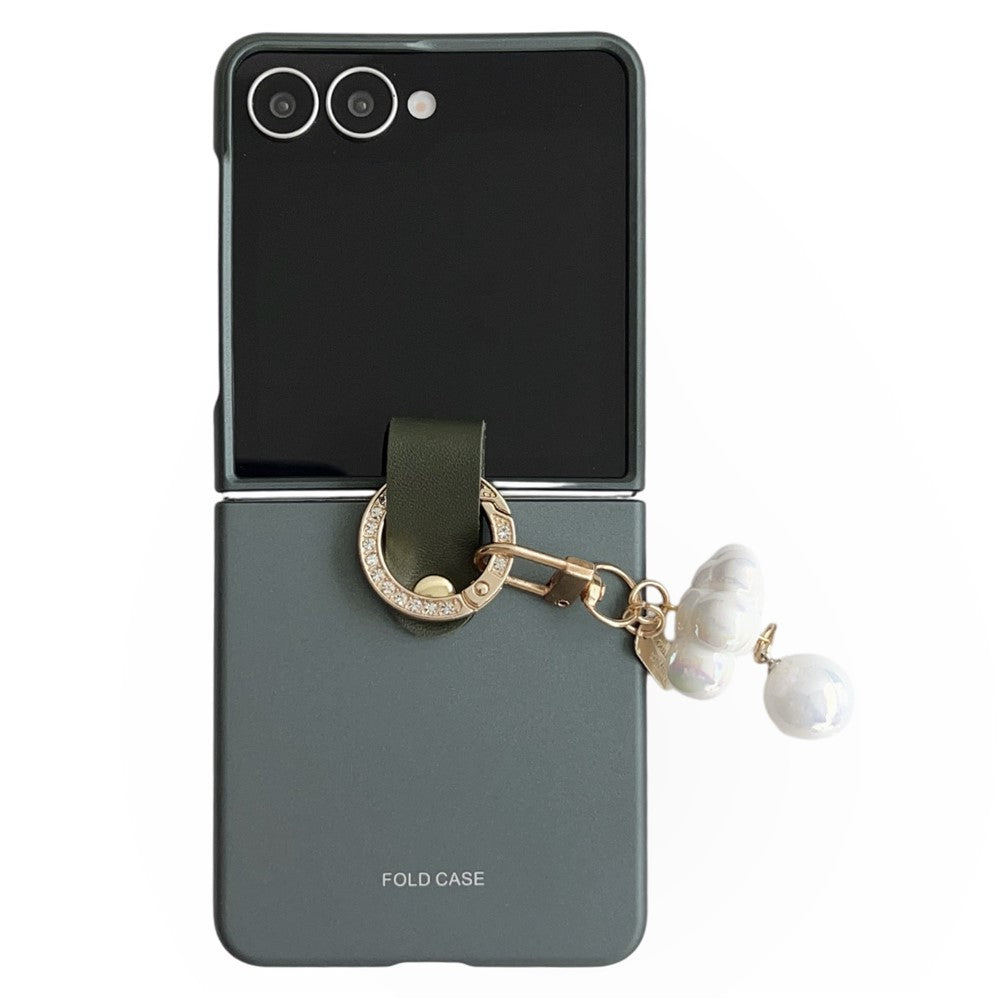 For Samsung Galaxy Z Flip7 5G Case Ultra Slim PC Phone Cover with Pearl Pendant - Green