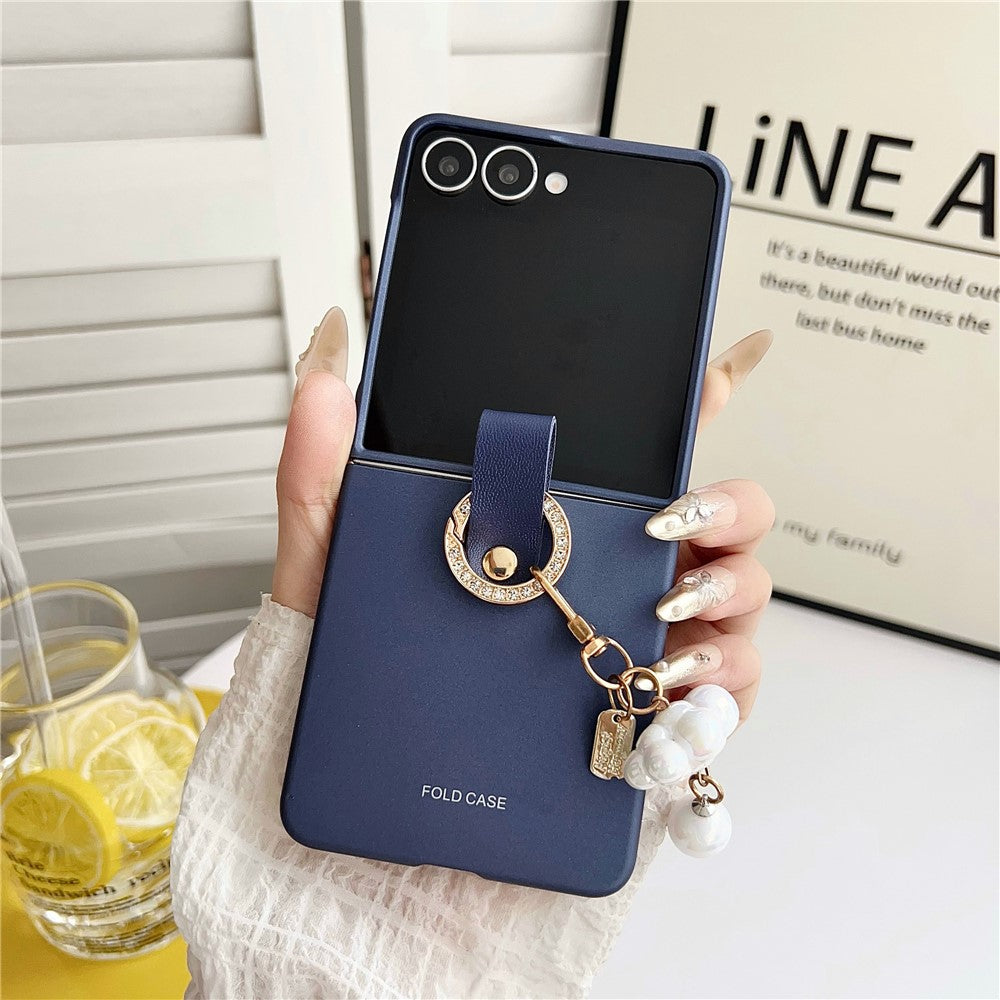 For Samsung Galaxy Z Flip7 5G Case Ultra Slim PC Phone Cover with Pearl Pendant - Sapphire