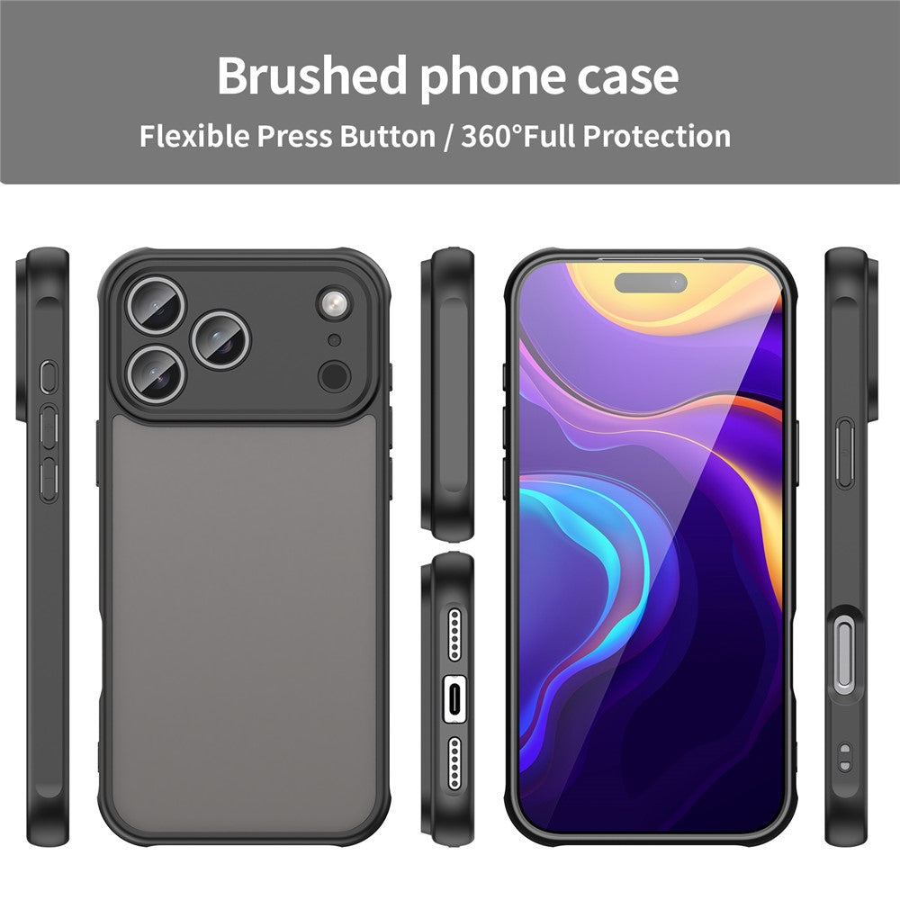 For iPhone 17 Pro Max Case Drop Proof Airbags Frosted Translucent PC + TPU Phone Back Cover - Black