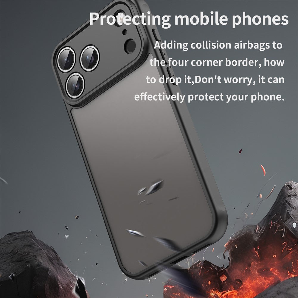 For iPhone 17 Pro Max Case Drop Proof Airbags Frosted Translucent PC + TPU Phone Back Cover - Black