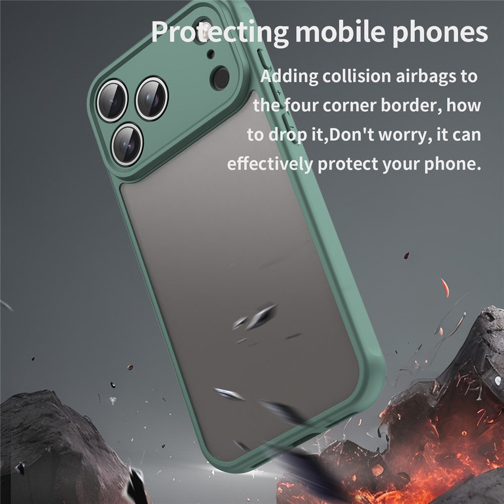 For iPhone 17 Pro Max Case Drop Proof Airbags Frosted Translucent PC + TPU Phone Back Cover - Green