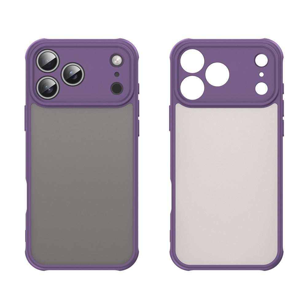 For iPhone 17 Pro Max Case Drop Proof Airbags Frosted Translucent PC + TPU Phone Back Cover - Purple