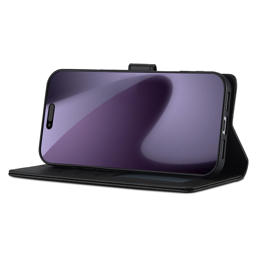 LC.IMEEKE For iPhone 17 Pro Max Case Calf Texture PU Leather Stand Wallet Phone Cover - Black