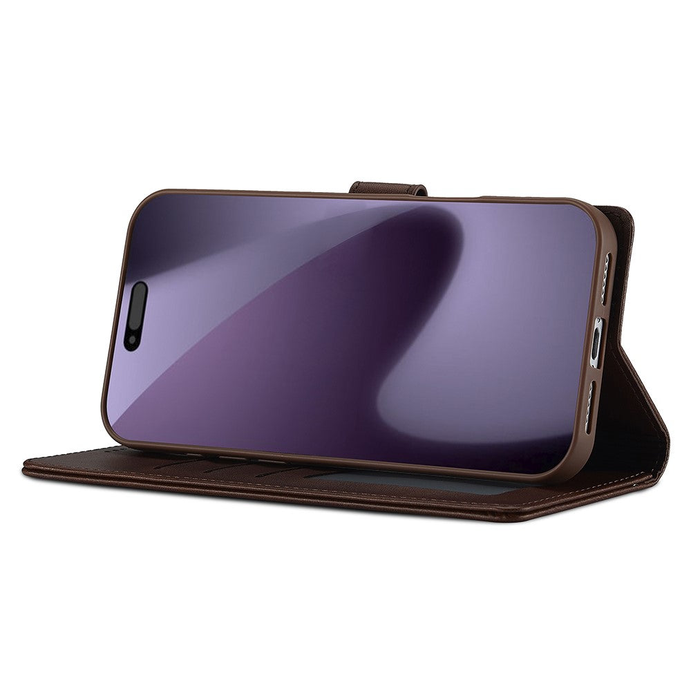 LC.IMEEKE For iPhone 17 Pro Max Case Calf Texture PU Leather Stand Wallet Phone Cover - Brown