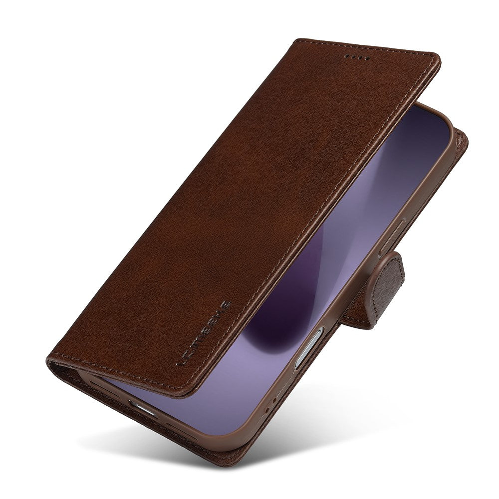 LC.IMEEKE For iPhone 17 Pro Max Case Calf Texture PU Leather Stand Wallet Phone Cover - Brown