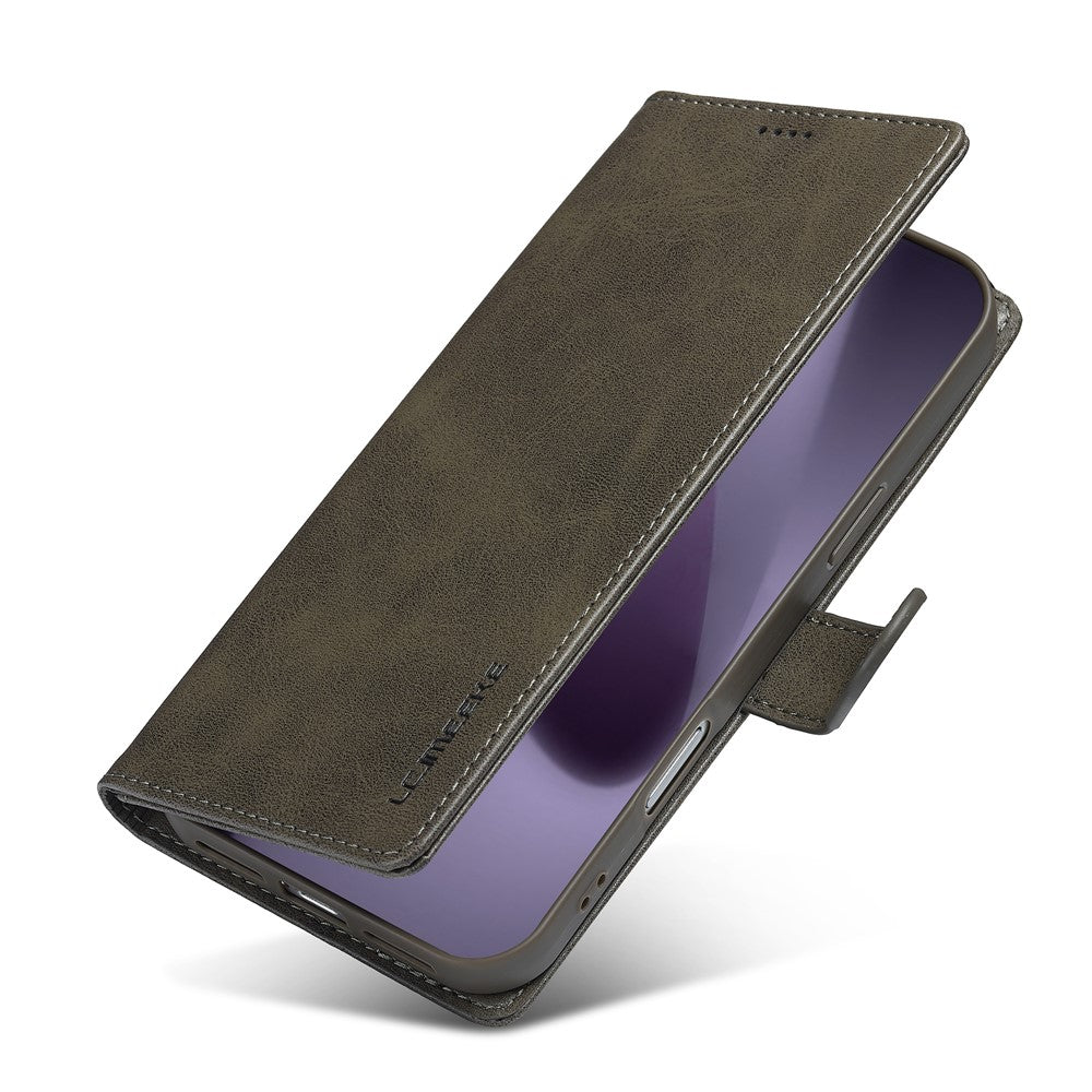 LC.IMEEKE For iPhone 17 Pro Max Case Calf Texture PU Leather Stand Wallet Phone Cover - Grey