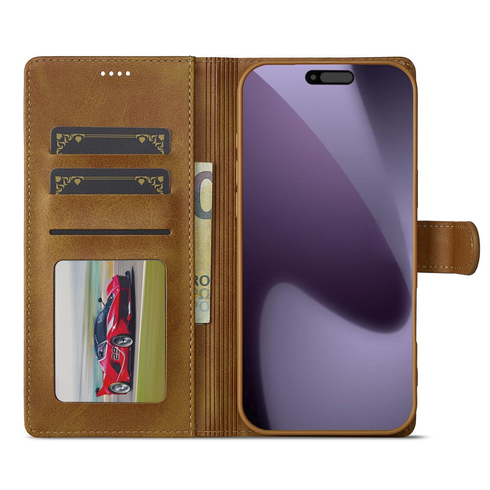 LC.IMEEKE For iPhone 17 Pro Max Case Calf Texture PU Leather Stand Wallet Phone Cover - Yellow