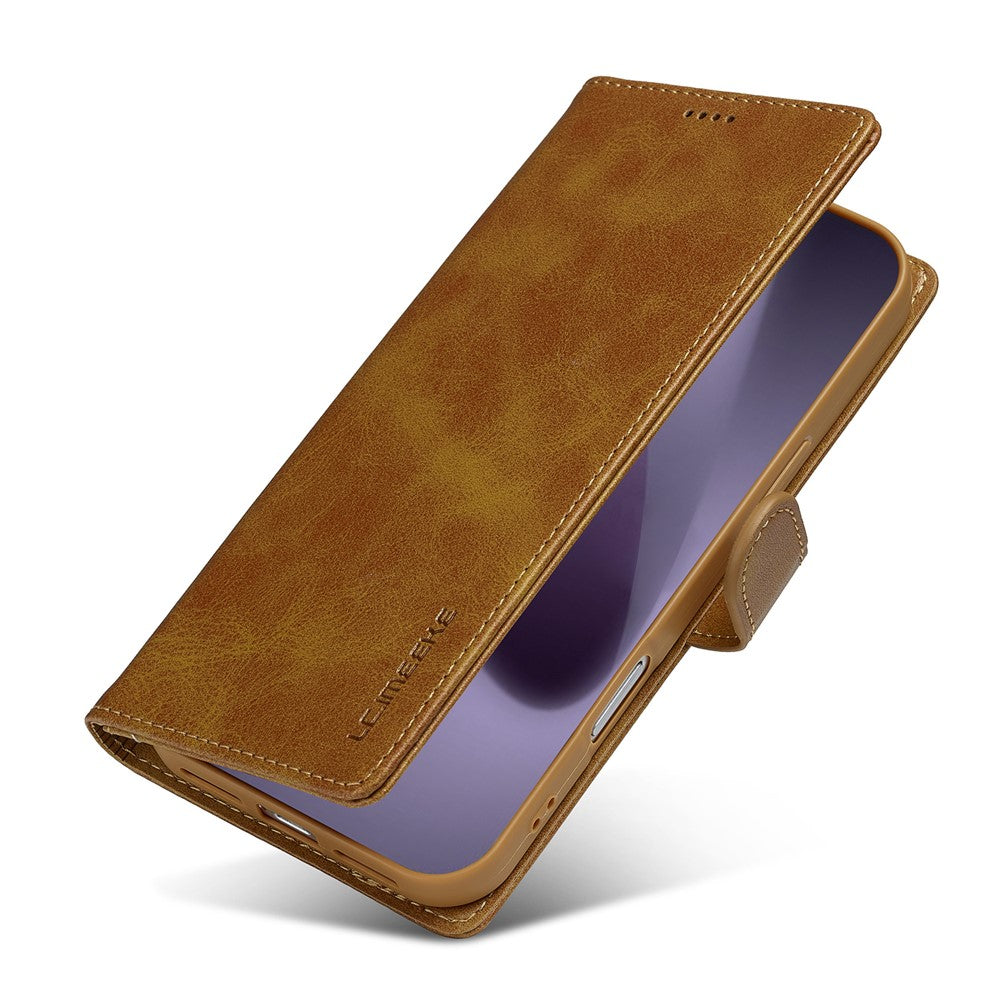 LC.IMEEKE For iPhone 17 Pro Max Case Calf Texture PU Leather Stand Wallet Phone Cover - Yellow