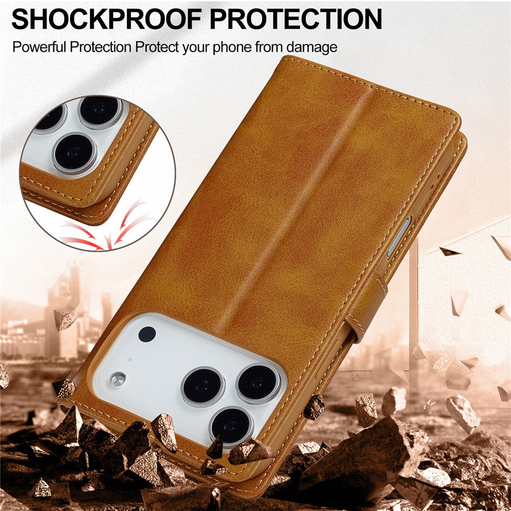 LC.IMEEKE For iPhone 17 Pro Max Case Calf Texture PU Leather Stand Wallet Phone Cover - Yellow