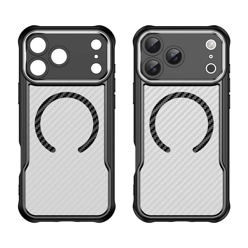 For iPhone 17 Pro Max Case Compatible with MagSafe Hybrid Phone Cover Carbon Fiber - Black