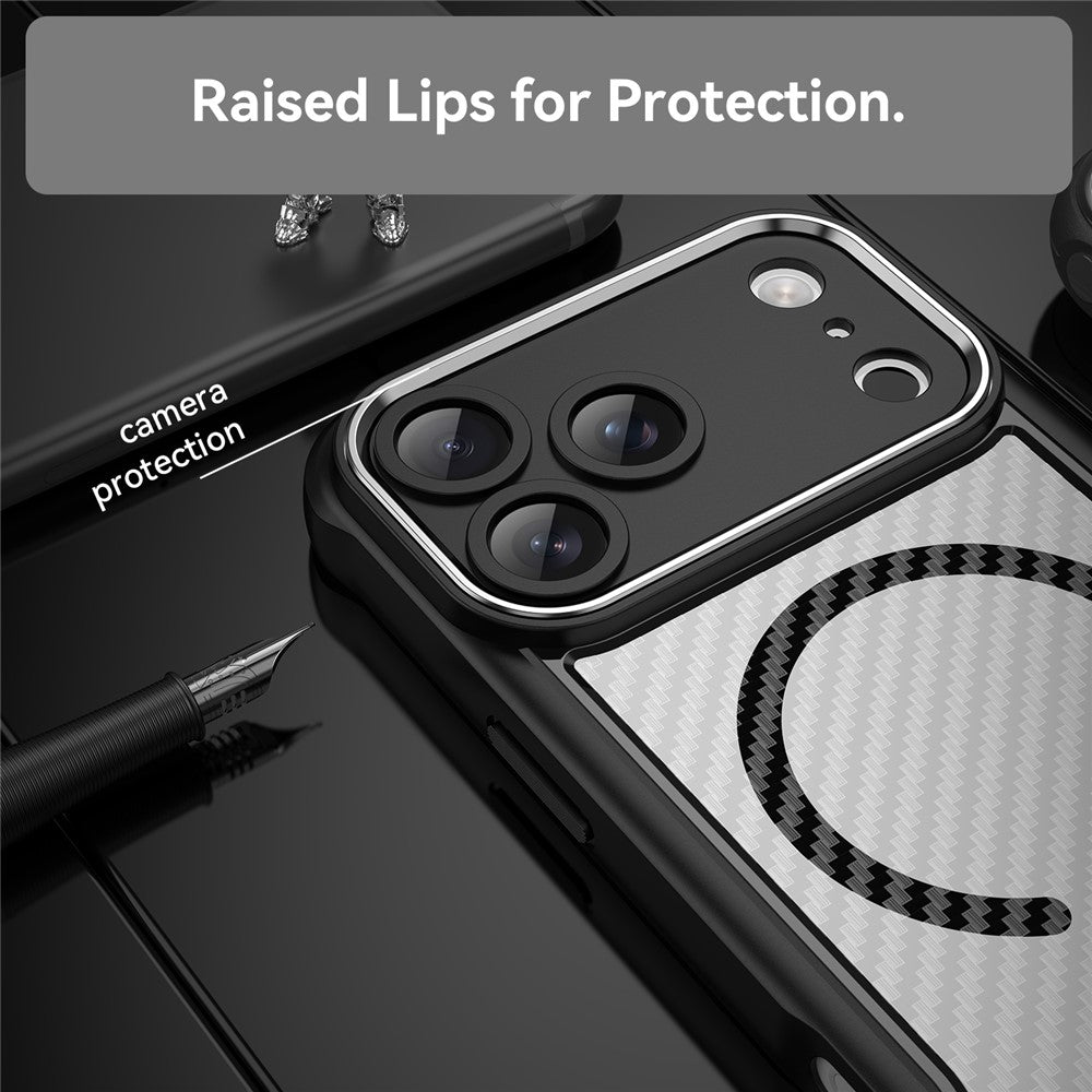 For iPhone 17 Pro Max Case Compatible with MagSafe Hybrid Phone Cover Carbon Fiber - Black