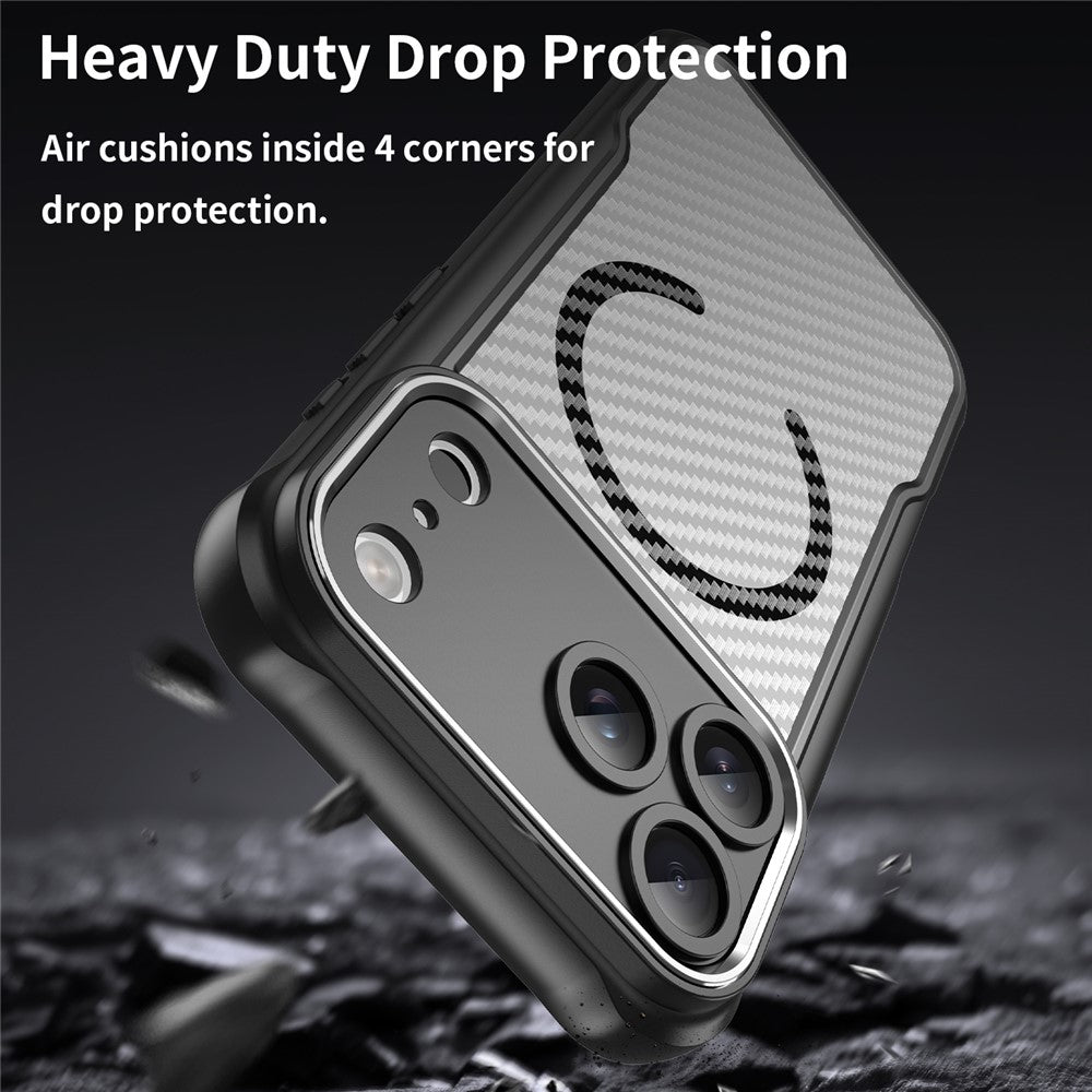 For iPhone 17 Pro Max Case Compatible with MagSafe Hybrid Phone Cover Carbon Fiber - Black