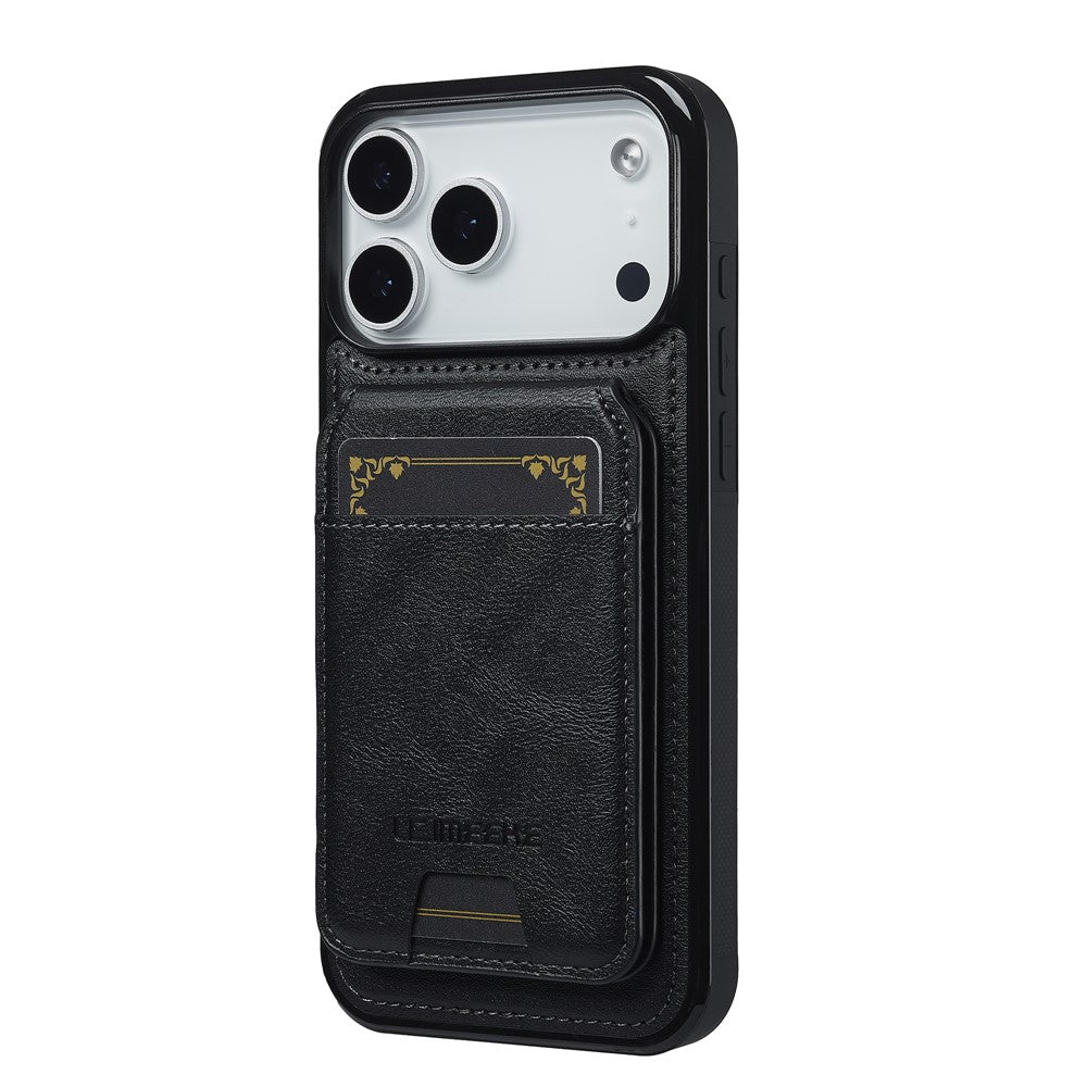 LC.IMEEKE L3 For iPhone 17 Pro Max Magnetic Case Detachable Card Holder Leather TPU Mobile Cover - Black