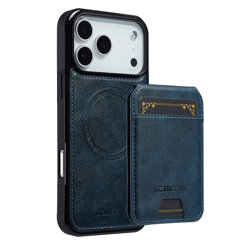 LC.IMEEKE L3 For iPhone 17 Pro Max Magnetic Case Detachable Card Holder Leather TPU Mobile Cover - Blue