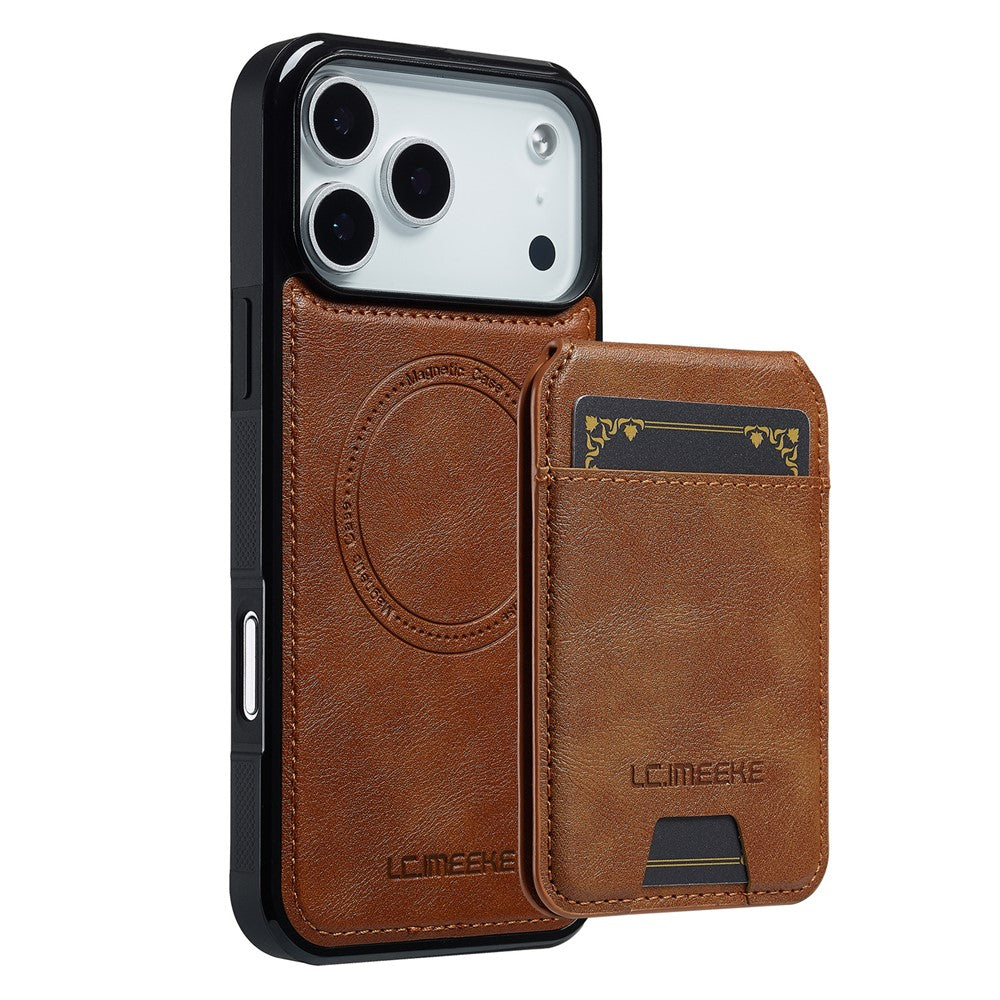 LC.IMEEKE L3 For iPhone 17 Pro Max Magnetic Case Detachable Card Holder Leather TPU Mobile Cover - Brown