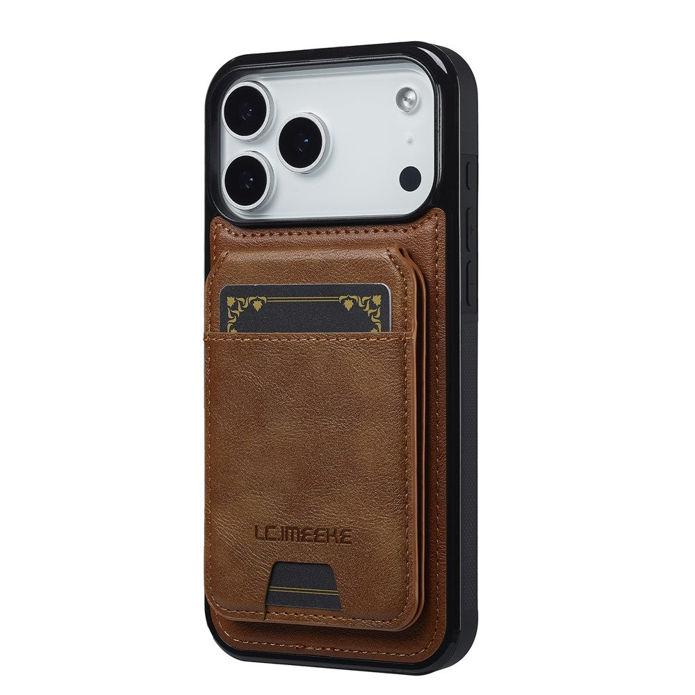 LC.IMEEKE L3 For iPhone 17 Pro Max Magnetic Case Detachable Card Holder Leather TPU Mobile Cover - Brown
