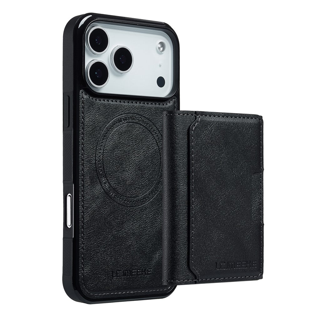 LC.IMEEKE L5 For iPhone 17 Pro Max Magnetic Phone Case Leather Back Cover with Detachable Card Holder - Black