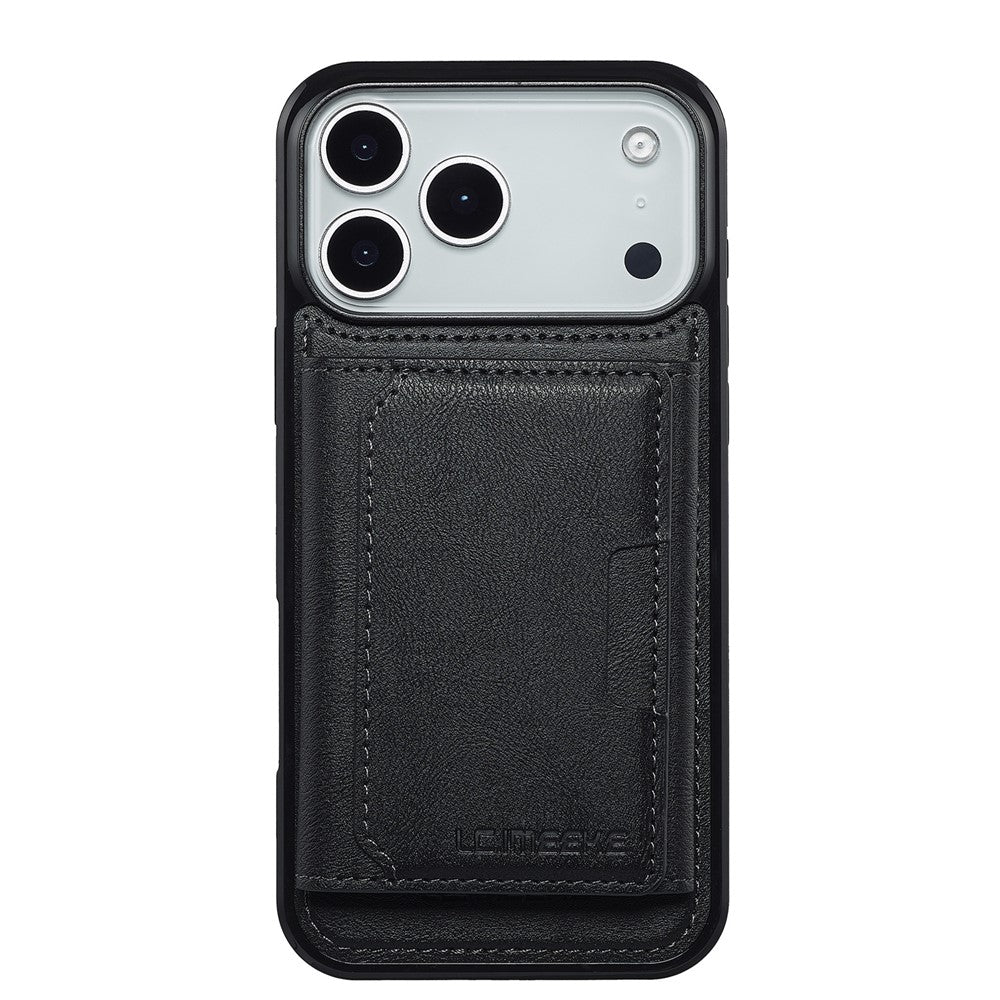 LC.IMEEKE L5 For iPhone 17 Pro Max Magnetic Phone Case Leather Back Cover with Detachable Card Holder - Black