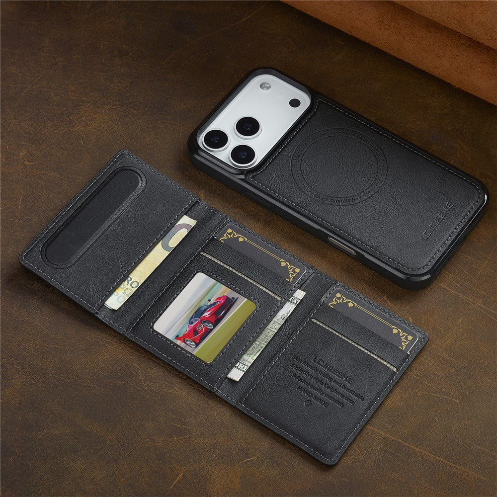 LC.IMEEKE L5 For iPhone 17 Pro Max Magnetic Phone Case Leather Back Cover with Detachable Card Holder - Black
