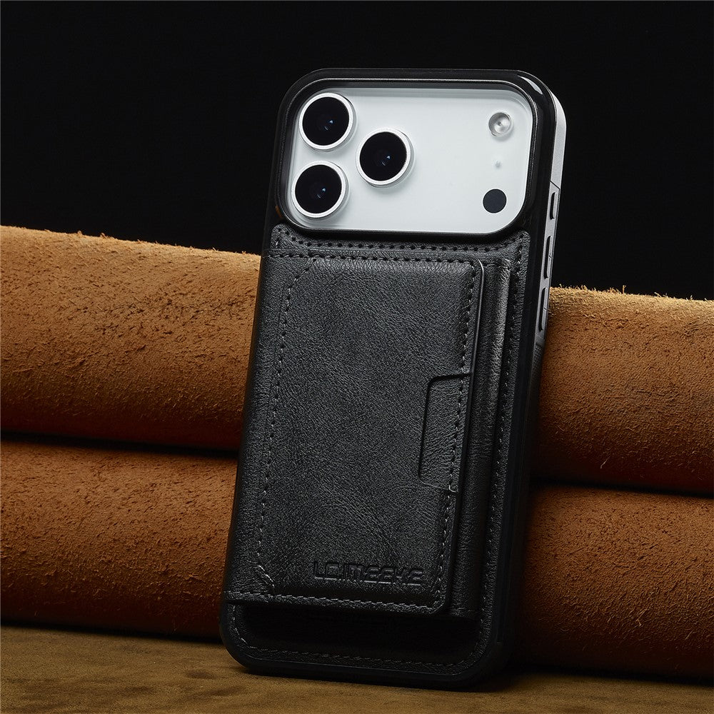 LC.IMEEKE L5 For iPhone 17 Pro Max Magnetic Phone Case Leather Back Cover with Detachable Card Holder - Black