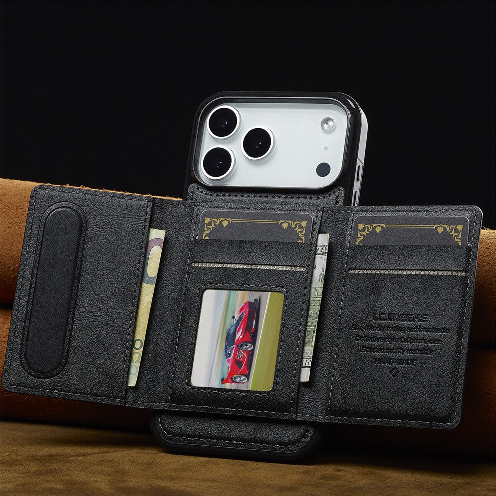 LC.IMEEKE L5 For iPhone 17 Pro Max Magnetic Phone Case Leather Back Cover with Detachable Card Holder - Black