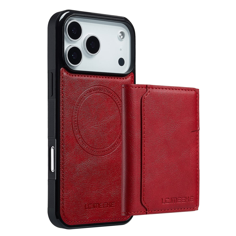LC.IMEEKE L5 For iPhone 17 Pro Max Magnetic Phone Case Leather Back Cover with Detachable Card Holder - Red