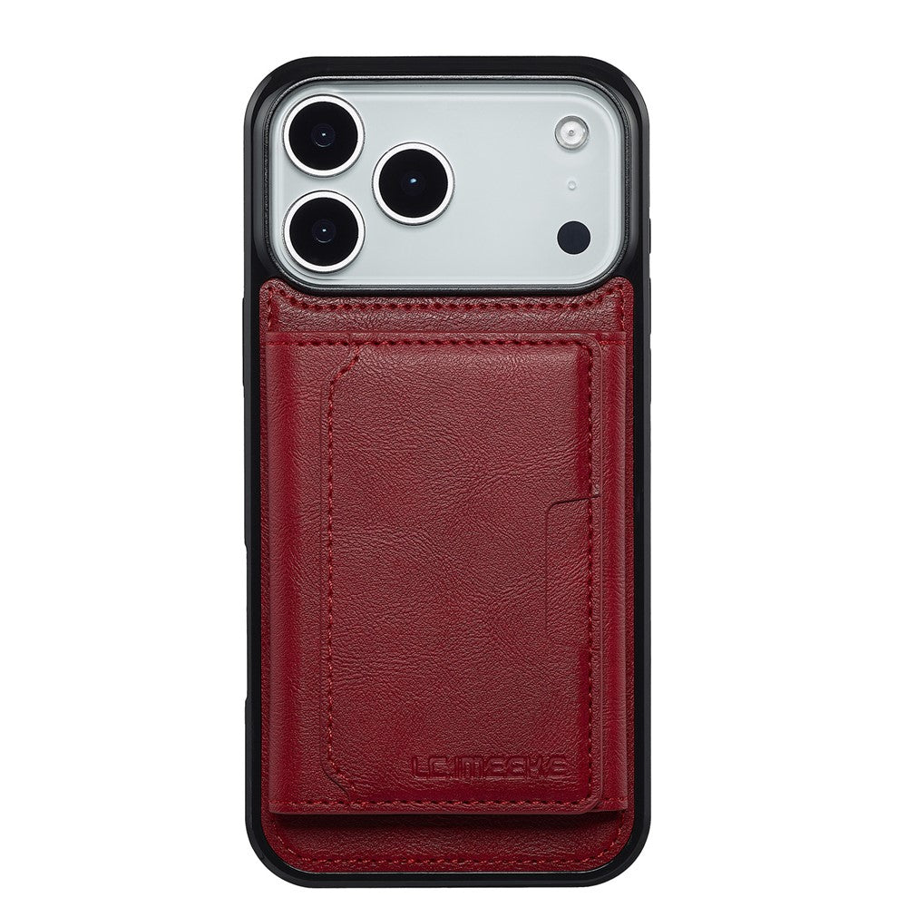LC.IMEEKE L5 For iPhone 17 Pro Max Magnetic Phone Case Leather Back Cover with Detachable Card Holder - Red