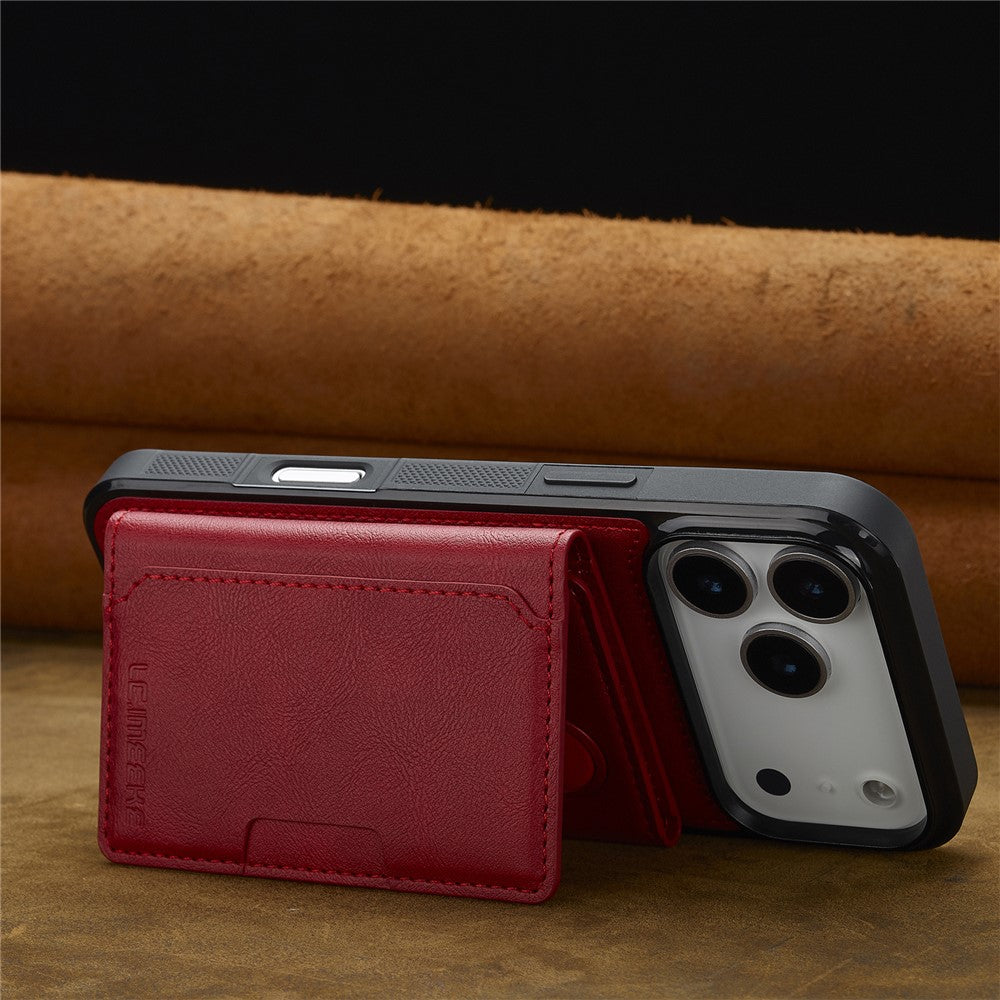 LC.IMEEKE L5 For iPhone 17 Pro Max Magnetic Phone Case Leather Back Cover with Detachable Card Holder - Red