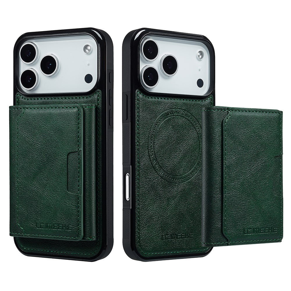 LC.IMEEKE L5 For iPhone 17 Pro Max Magnetic Phone Case Leather Back Cover with Detachable Card Holder - Green