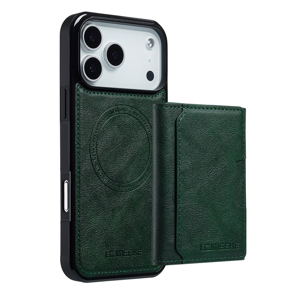 LC.IMEEKE L5 For iPhone 17 Pro Max Magnetic Phone Case Leather Back Cover with Detachable Card Holder - Green