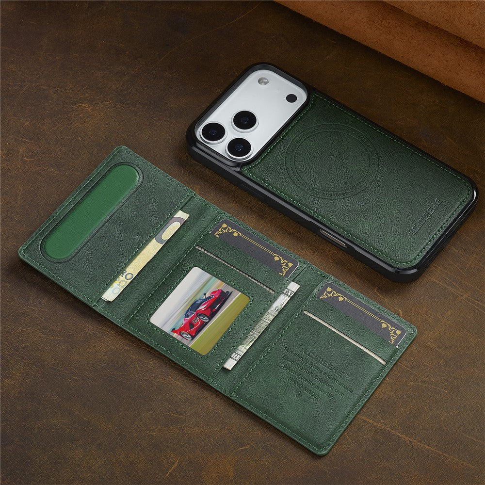 LC.IMEEKE L5 For iPhone 17 Pro Max Magnetic Phone Case Leather Back Cover with Detachable Card Holder - Green