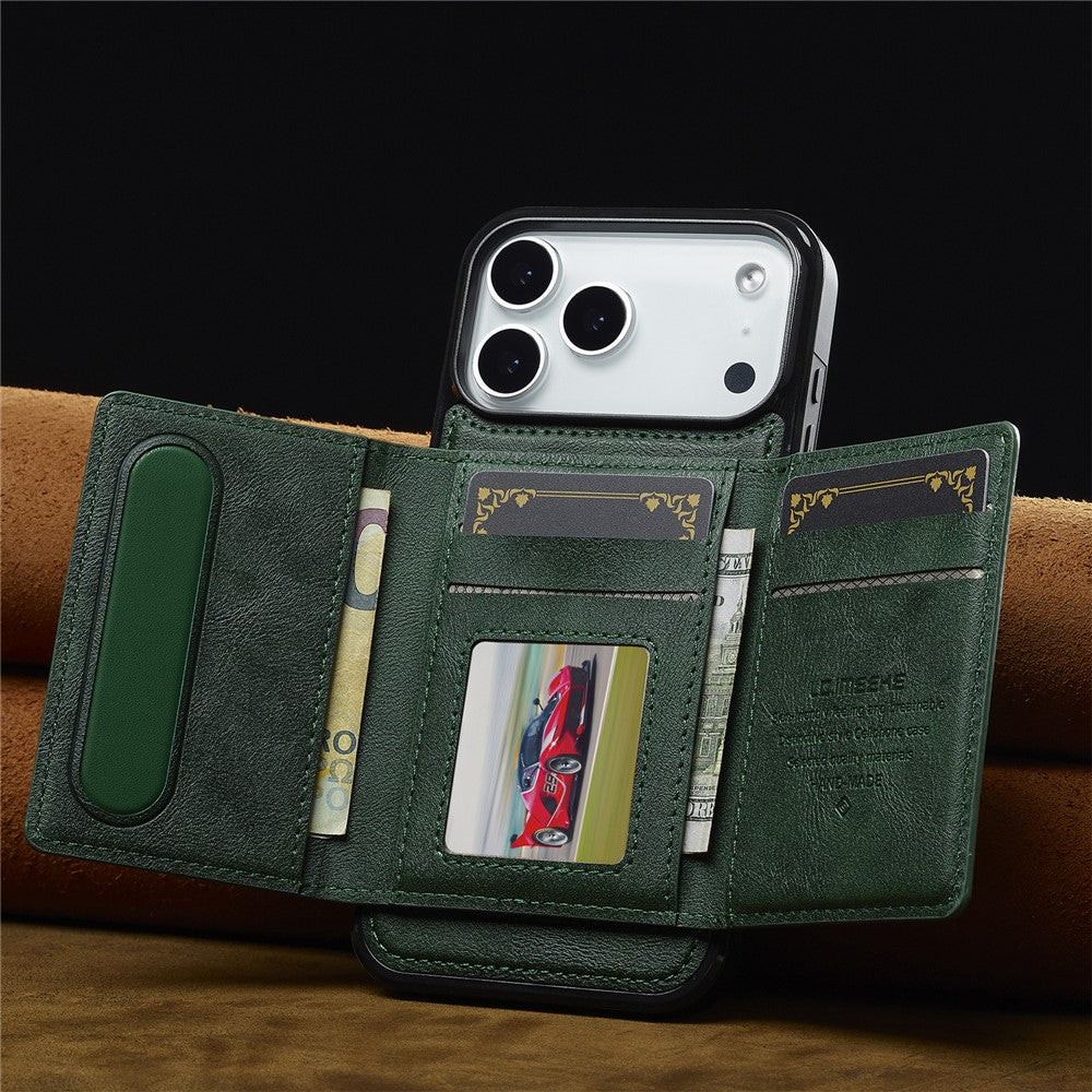 LC.IMEEKE L5 For iPhone 17 Pro Max Magnetic Phone Case Leather Back Cover with Detachable Card Holder - Green