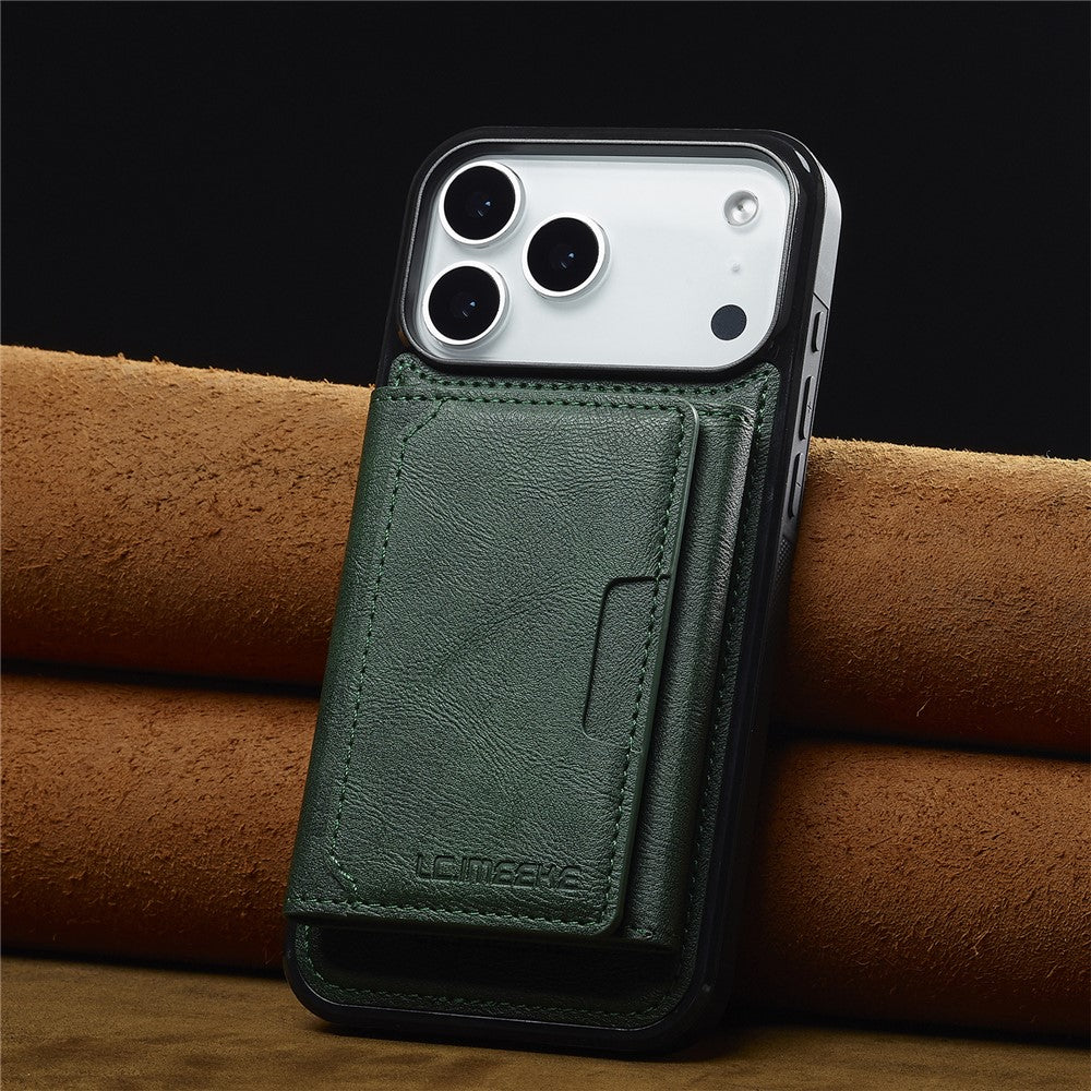 LC.IMEEKE L5 For iPhone 17 Pro Max Magnetic Phone Case Leather Back Cover with Detachable Card Holder - Green