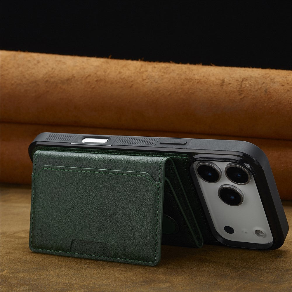 LC.IMEEKE L5 For iPhone 17 Pro Max Magnetic Phone Case Leather Back Cover with Detachable Card Holder - Green