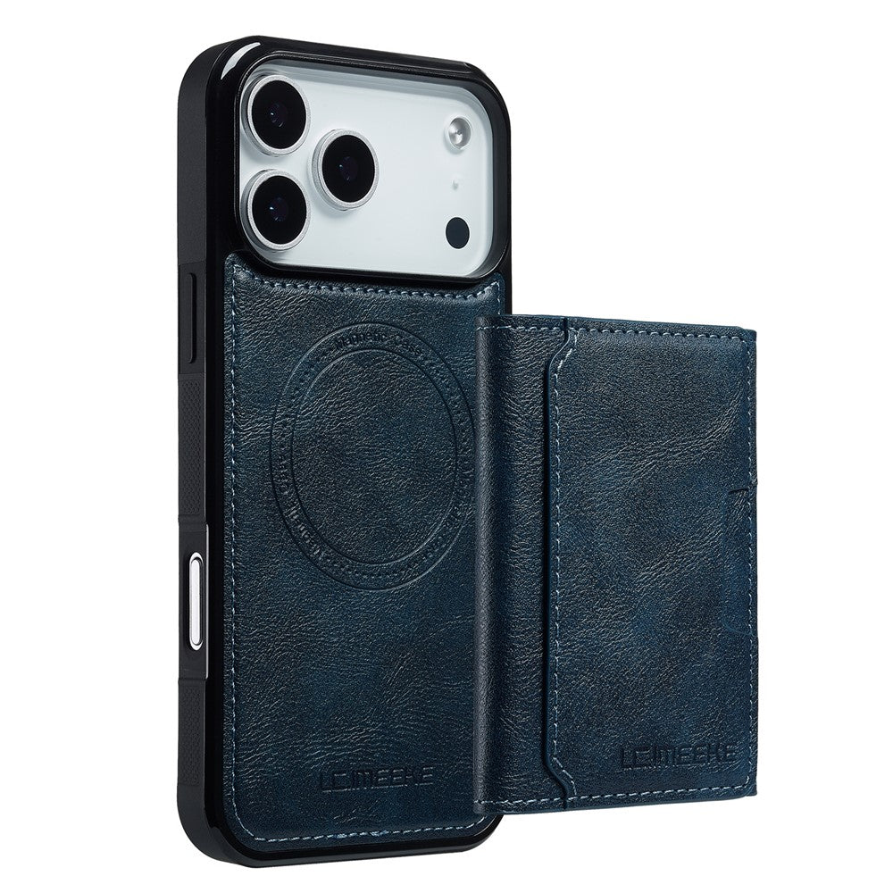 LC.IMEEKE L5 For iPhone 17 Pro Max Magnetic Phone Case Leather Back Cover with Detachable Card Holder - Blue