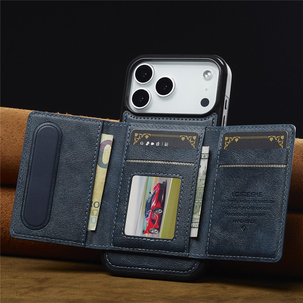 LC.IMEEKE L5 For iPhone 17 Pro Max Magnetic Phone Case Leather Back Cover with Detachable Card Holder - Blue