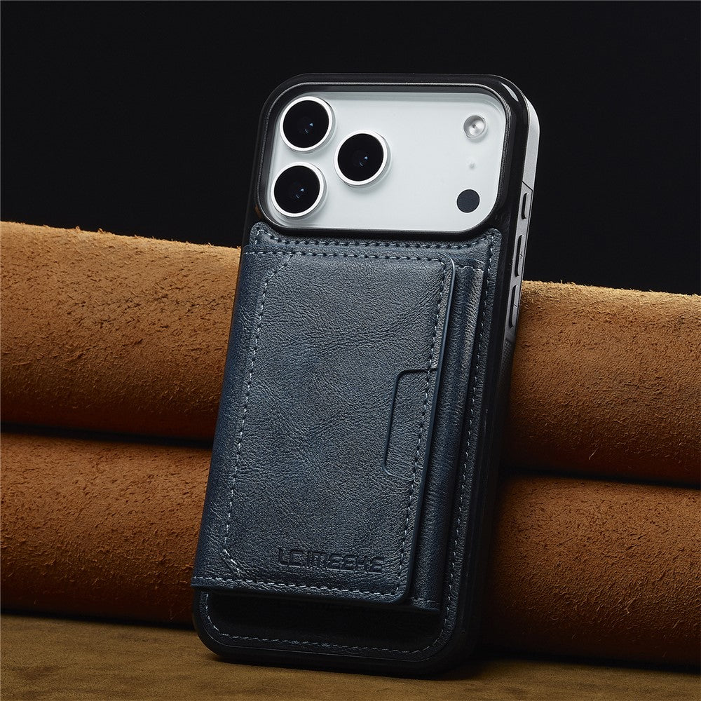 LC.IMEEKE L5 For iPhone 17 Pro Max Magnetic Phone Case Leather Back Cover with Detachable Card Holder - Blue