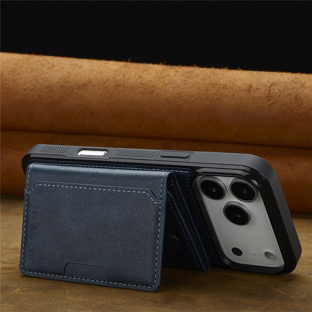 LC.IMEEKE L5 For iPhone 17 Pro Max Magnetic Phone Case Leather Back Cover with Detachable Card Holder - Blue